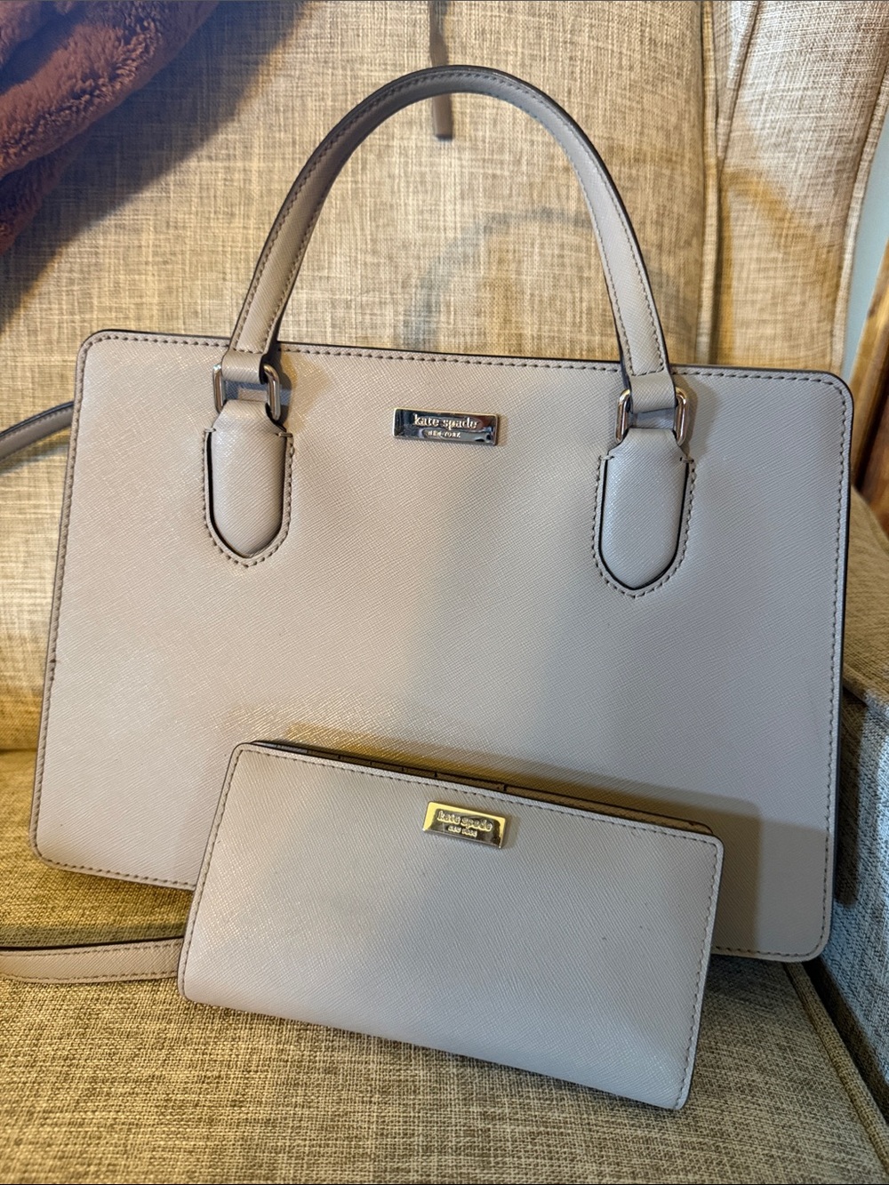 Kate Spade Women’s Gray Leather Tote with Matching Wallet